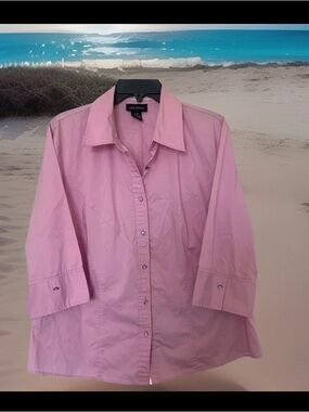 Lane Bryant Pink Bling Buttons Cotton Blend Stretch Casual Blouse Sz 14/16